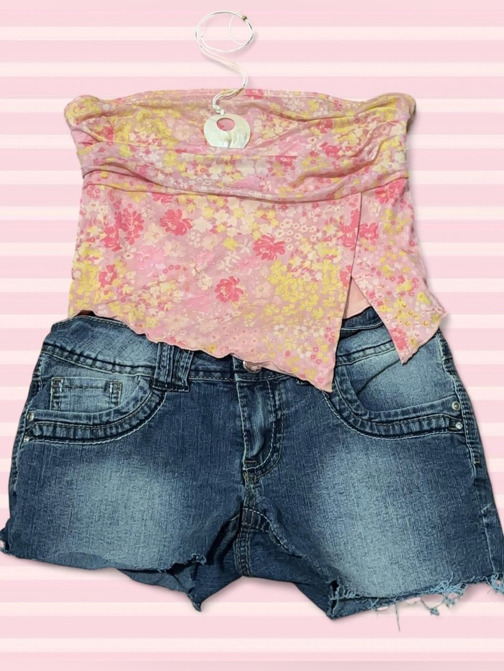 Shein • Floral Pink Strapless Top